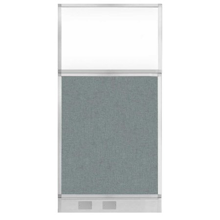 VERSARE Hush Panel Configurable Cubicle Partition 3' x 6' Sea Green Fabric Clear Window w/ Cable Channel 1856310-2